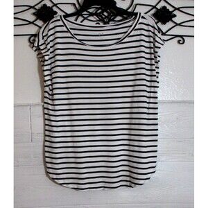 Gap Women's Knit Top Size L Short Sleeve Black Striped Round Neck